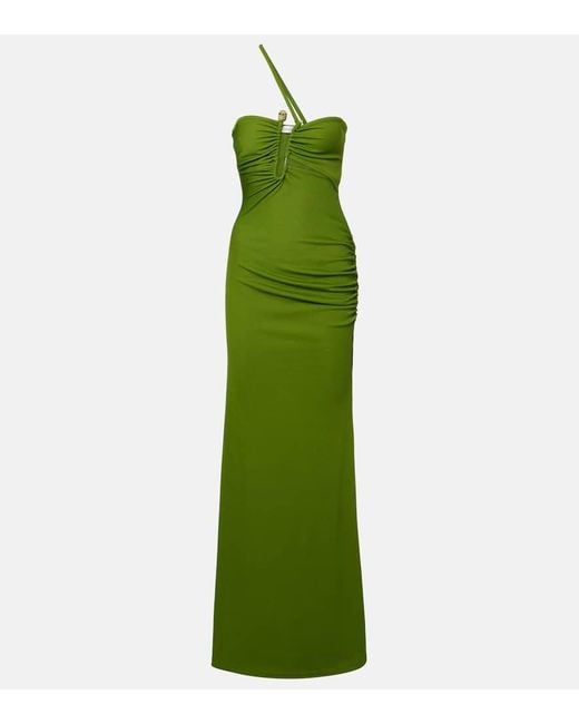 Christopher Esber Green Verziertes Maxikleid Crystal Pin Cutaway
