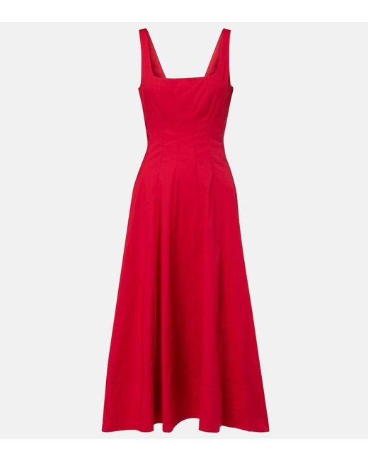 Staud Red Wells Cotton Poplin Midi Dress