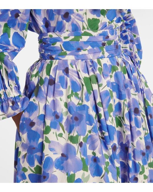 Carolina Herrera Blue Floral Cotton-Blend Midi Skirt