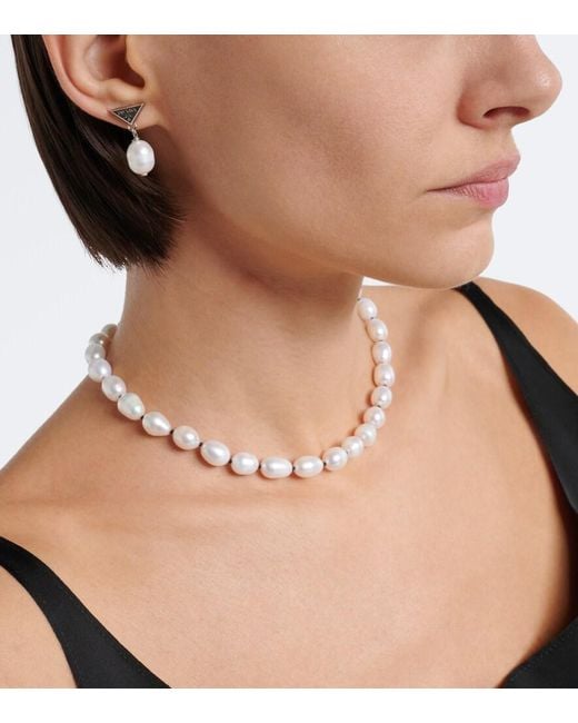 Orecchini Con Logo di Prada in White