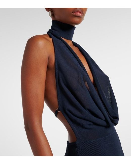 AYA MUSE Blue Draped Halterneck Gown