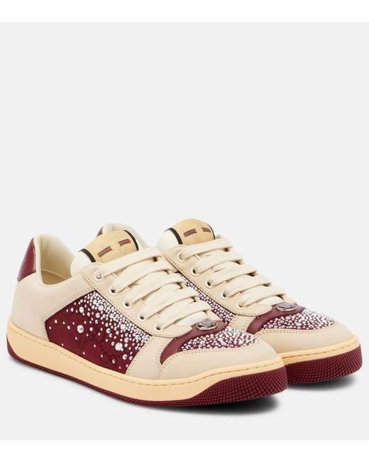 Gucci Pink Screener Embellished Canvas And Leather Sneakers