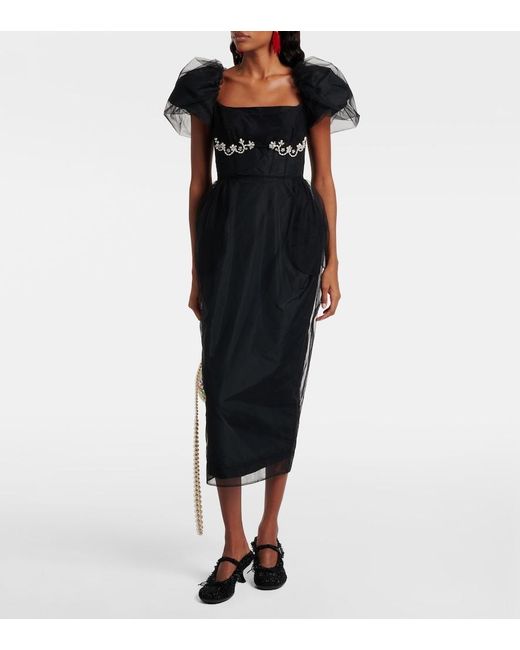 Simone Rocha Black Embroidered Tulle Midi Dress
