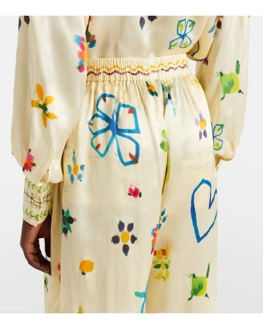 ALÉMAIS Metallic Sidi Floral Silk Palazzo Pants