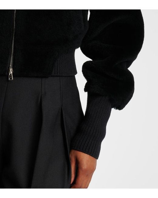 Victoria Beckham Black Shearling Bomber Jacket