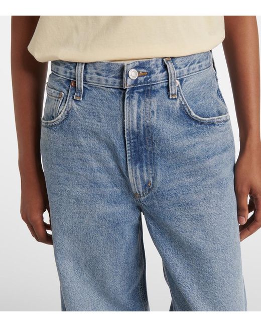 Agolde Blue Low Curve Mid-Rise Wide-Leg Jeans