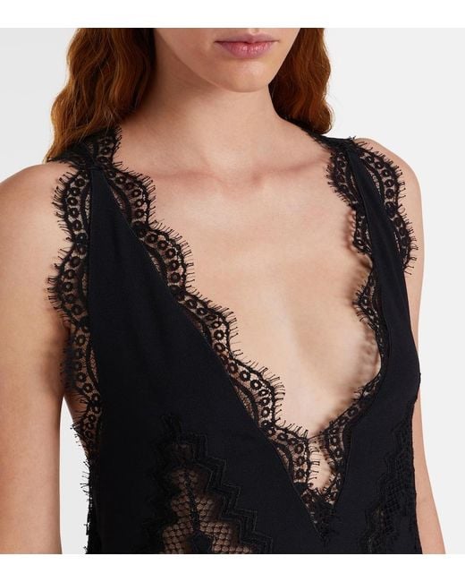 Tom Ford Black Lace-Trimmed Satin Gown