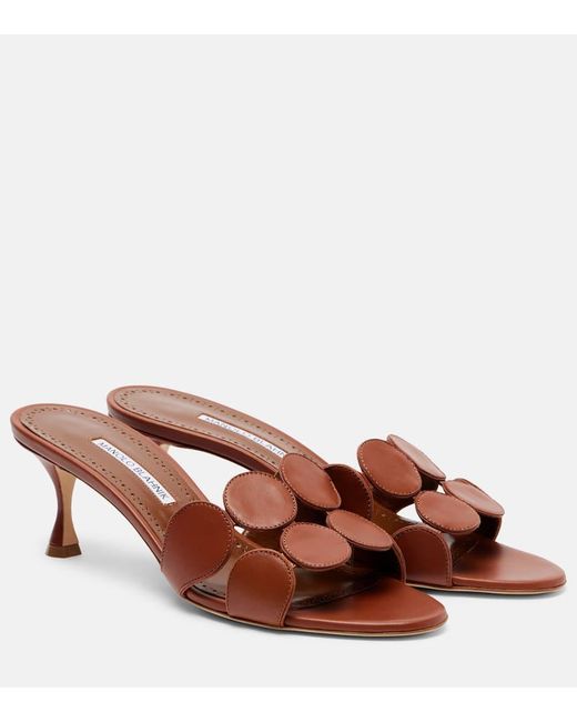 Manolo Blahnik Brown Haribalmu 50 Leather Mules