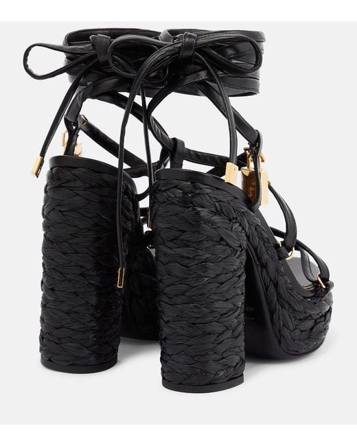 Tom Ford Black Rope Ankle-wrap Wedge Sandals