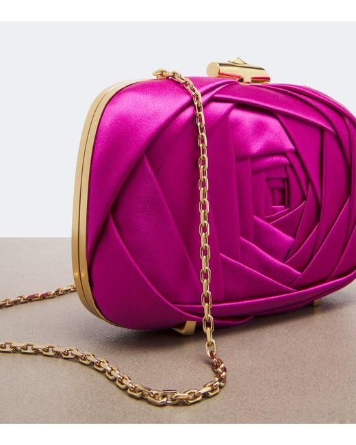 Roger Vivier Purple Rose Vivier Satin Clutch