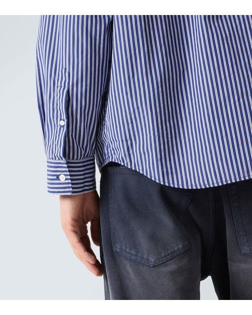 Balenciaga Blue Striped Cotton-Blend Poplin Shirt for men