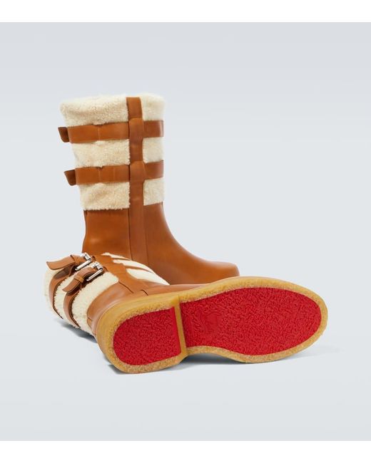 Christian Louboutin Brown Shearling-Trimmed Leather Boots for men