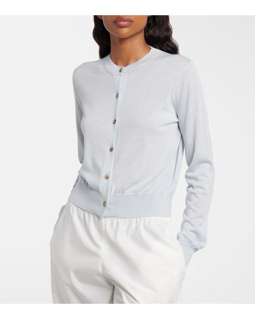Khaite Blue Tansy Cropped Wool And Cashmere Cardigan