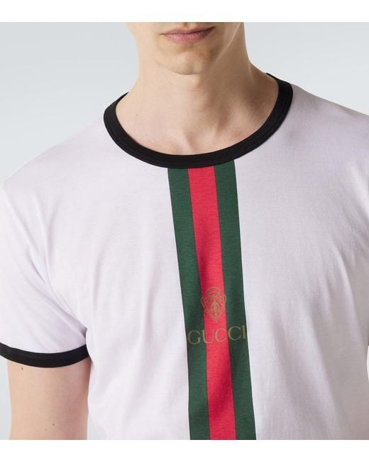 Gucci White Web Stripe Cotton T-Shirt for men