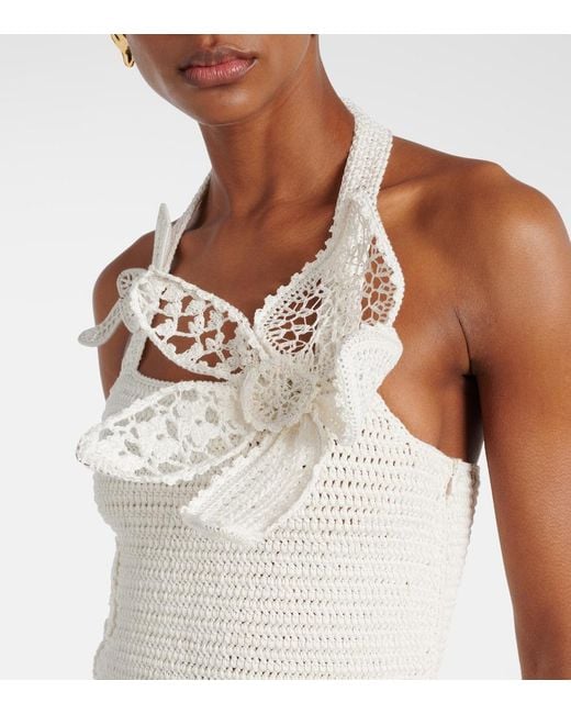 Oscar de la Renta White Crochet Cotton Maxi Dress