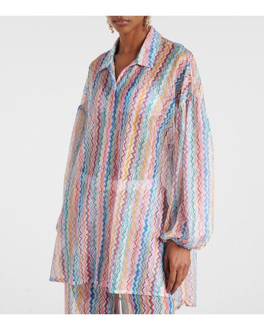 Camisa Oversized Transparente En Zigzag Missoni de color White