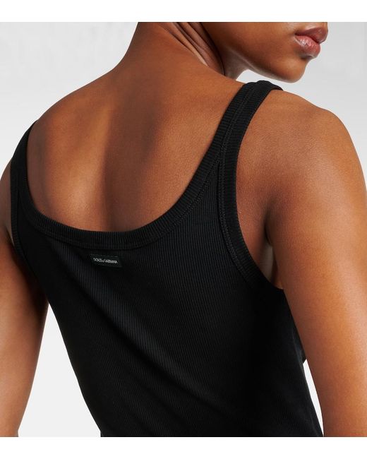 Dolce & Gabbana Black Ribbed-Knit Cotton Tank Top