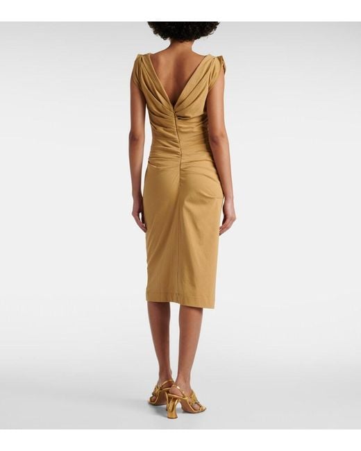 Dries Van Noten Metallic Gathered Cotton Jersey Midi Dress