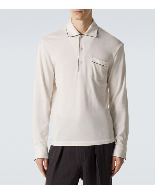 Tom Ford White Silk And Cotton Pique Polo Shirt for men