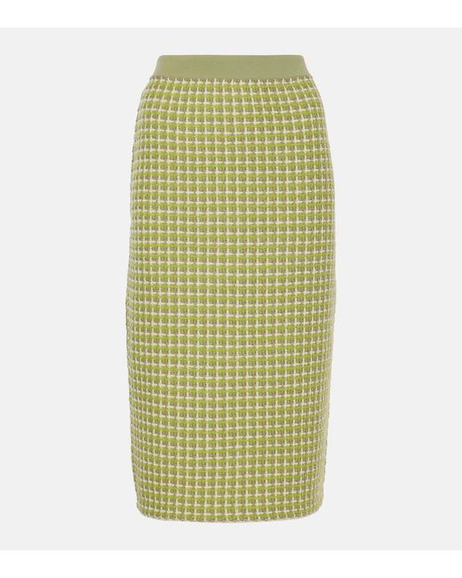 Tory Burch Green Knitted Checked Pencil Skirt