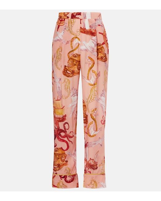 Farm Rio Orange Nautical Wonder Printed Straight Pants