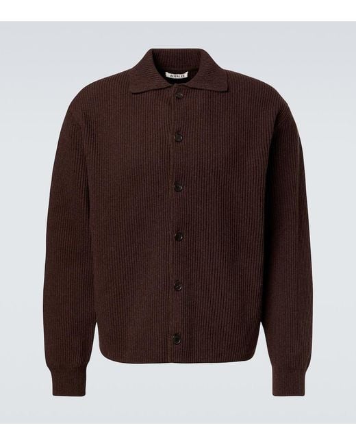 Auralee Brown Ribbed-Knit Wool Cardigan for men