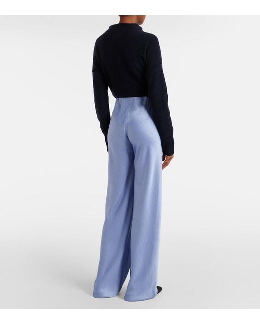 Vince Blue Weite High-Rise Hose Aus Satin
