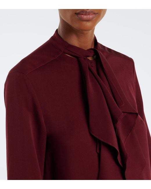 Max Mara Purple Tie-Neck Silk Blouse