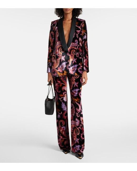 Etro Red Jacquard Straight Pants