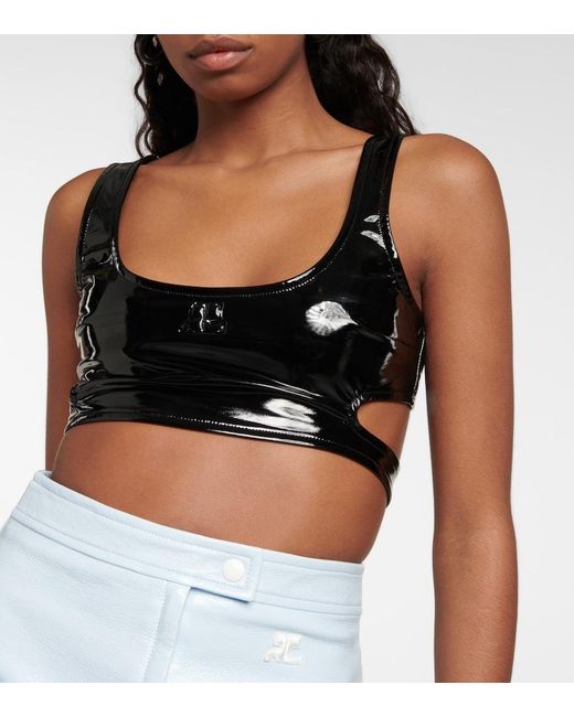 Courreges Black Faux Leather Cutout Crop Top