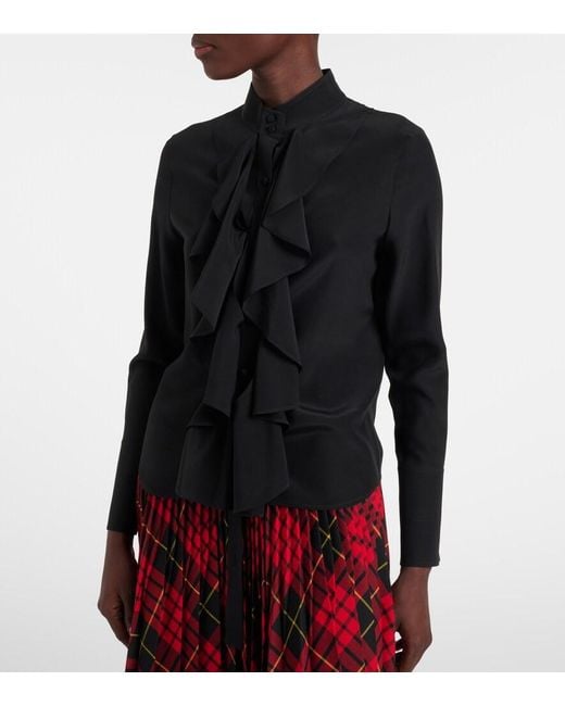McQueen Black Ruffled Silk Blouse