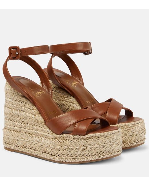 Christian Louboutin Brown Mariza Zeppa Leather Espadrille Sandals