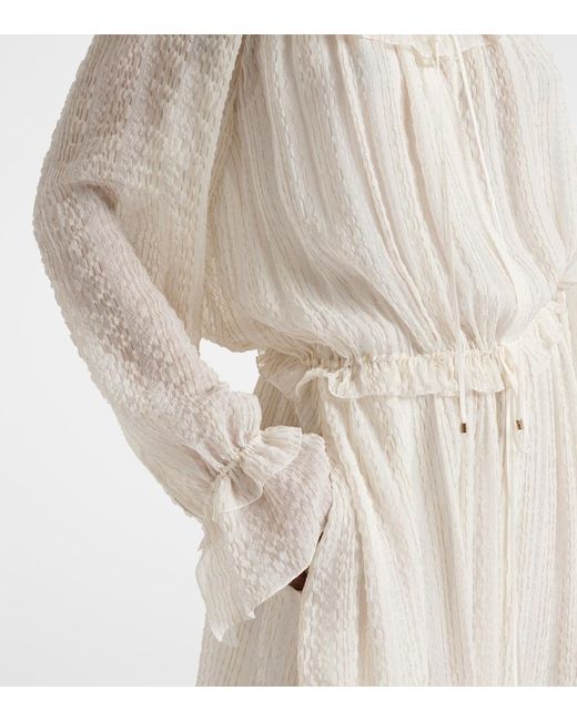 Chloé White Ruffled Silk-Blend Crepe Maxi Dress