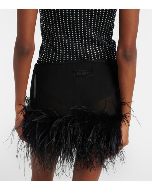 The Attico Black Sheer Feather-Trimmed Miniskirt