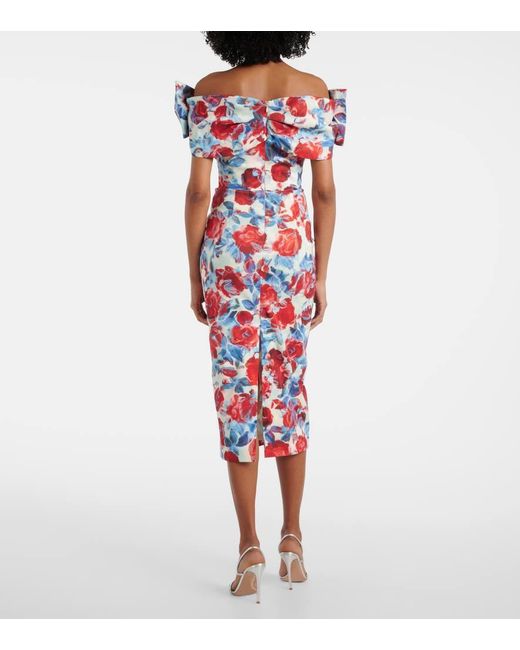 Robe Midi Fleurette En Taffetas A Fleurs Rebecca Vallance en coloris Red