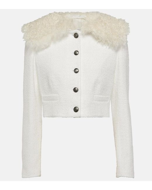 Alessandra Rich White Cropped Checked Tweed Jacket
