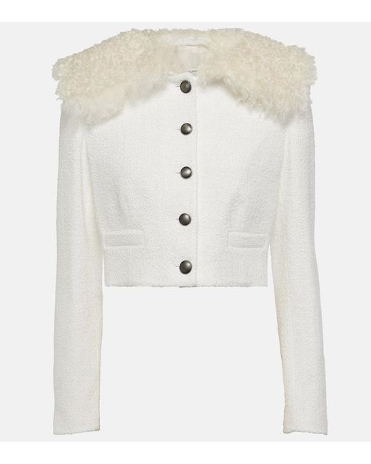 Chaqueta cropped de tweed a cuadros Alessandra Rich de color White