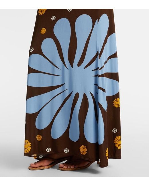 Cala De La Cruz Blue Rocco Floral Jersey Maxi Dress