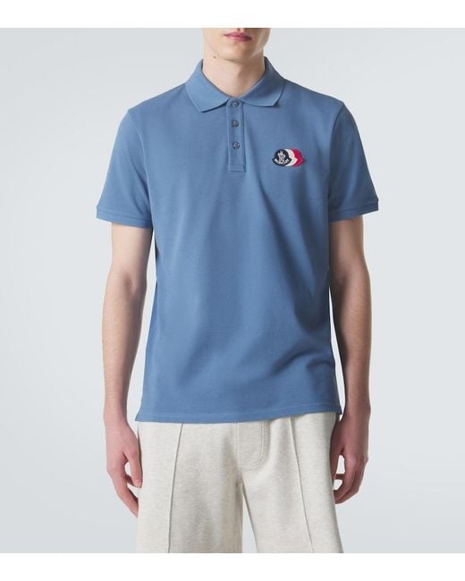 Polo De Pique De Algodon Con Logo Moncler de hombre de color Blue