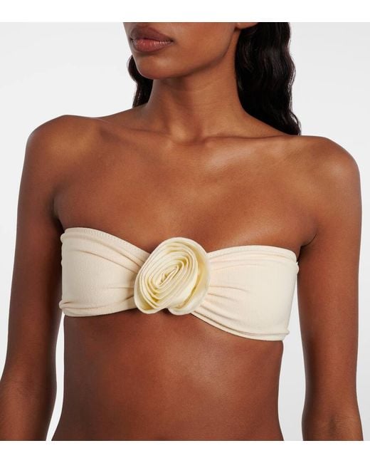 SAME Natural Rosette Floral-Applique Bandeau Bikini Top