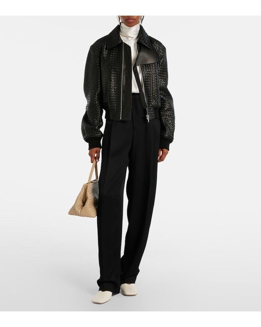 Bottega Veneta Black Intrecciato Leather Jacket