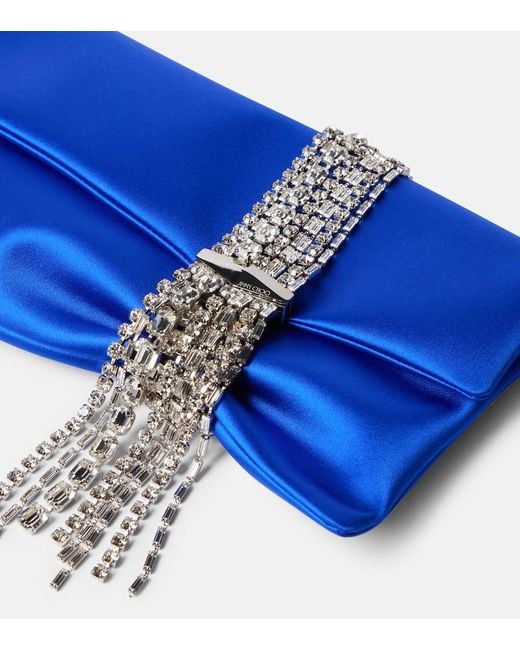 Jimmy Choo Blue Clutch Zandra Aus Satin Mit Kristallen