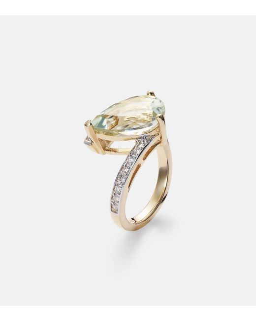 Mateo White Slanted 14Kt Ring With Amethyst And Diamonds