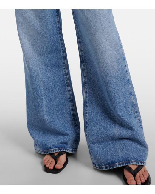 FRAME Blue Loose Mid-Rise Wide-Leg Jeans