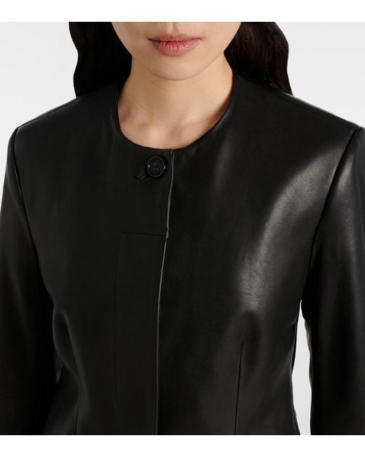 Totême Black Collarless Leather Jacket