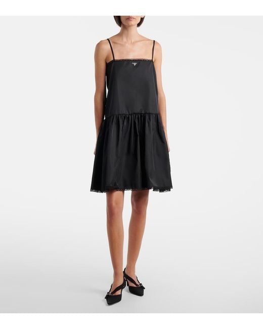 Prada Black Re-Nylon Lace-Trimmed Minidress