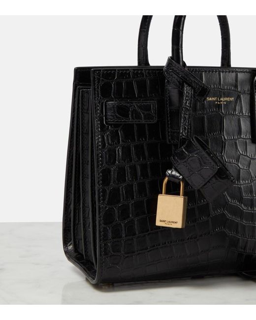 Saint Laurent Black Sac De Jour Nano Croc-embossed Leather Tote Bag