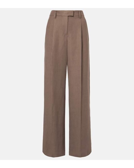 Pantaloni A Gamba Larga E Vita Alta di Brunello Cucinelli in Brown