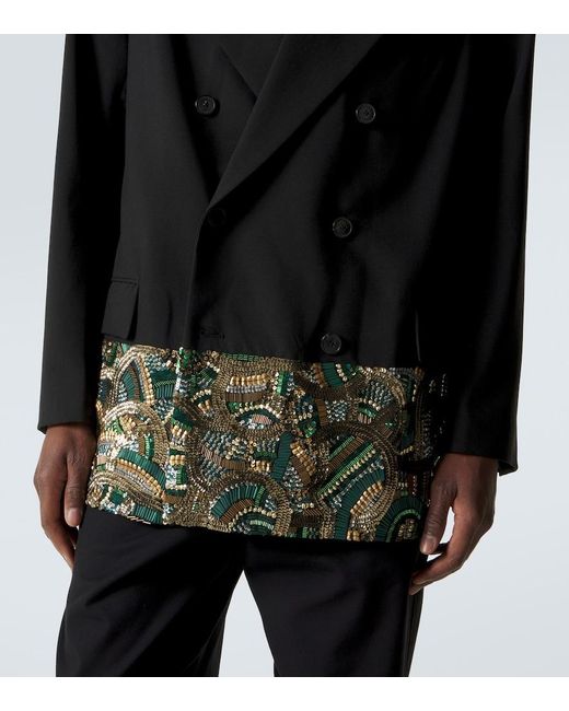 Dries Van Noten Black Embellished Double-Breasted Wool Blazer for men