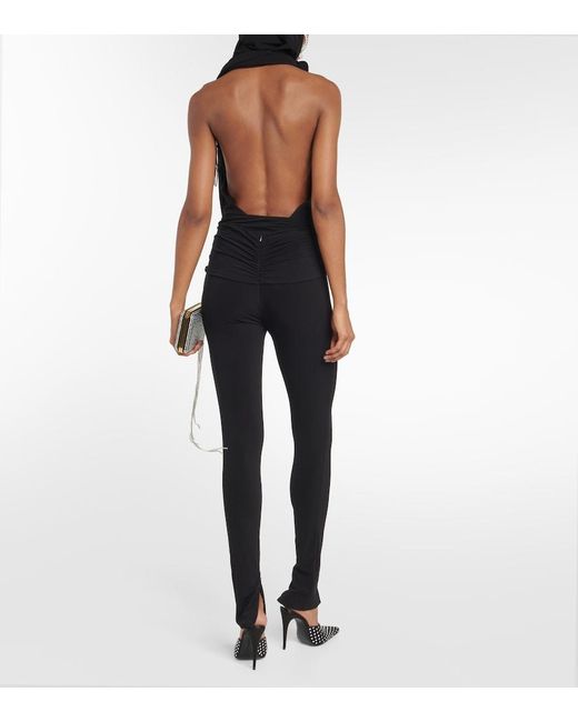 Magda Butrym Black Floral-Applique Jersey Slim Leggings